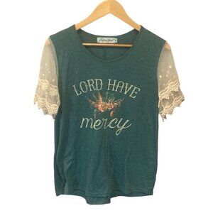 Southern Grace shirt women medium short sleeve Lace Green Christian Lord Mercy